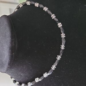 Vintage Black and Clear Crystal Bead Necklace